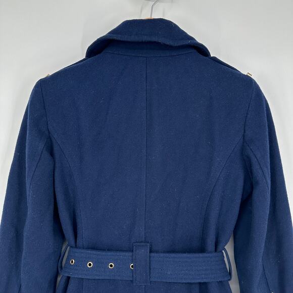 Michael Kors Wool Blend Belted Peacoat Classic Preppy Collared Jacket Navy Blue - Picture 11 of 15